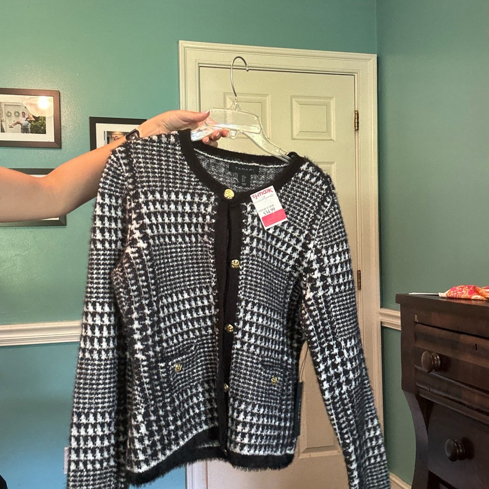 Black and White Houndstooth Cardigan